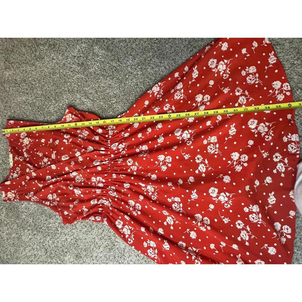Everly | Anthropology Red Floral Dress Size L Made in USA - Picture 2 of 9